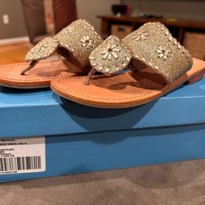 Jack Rogers Gold Floral Glitter Thong Sandals